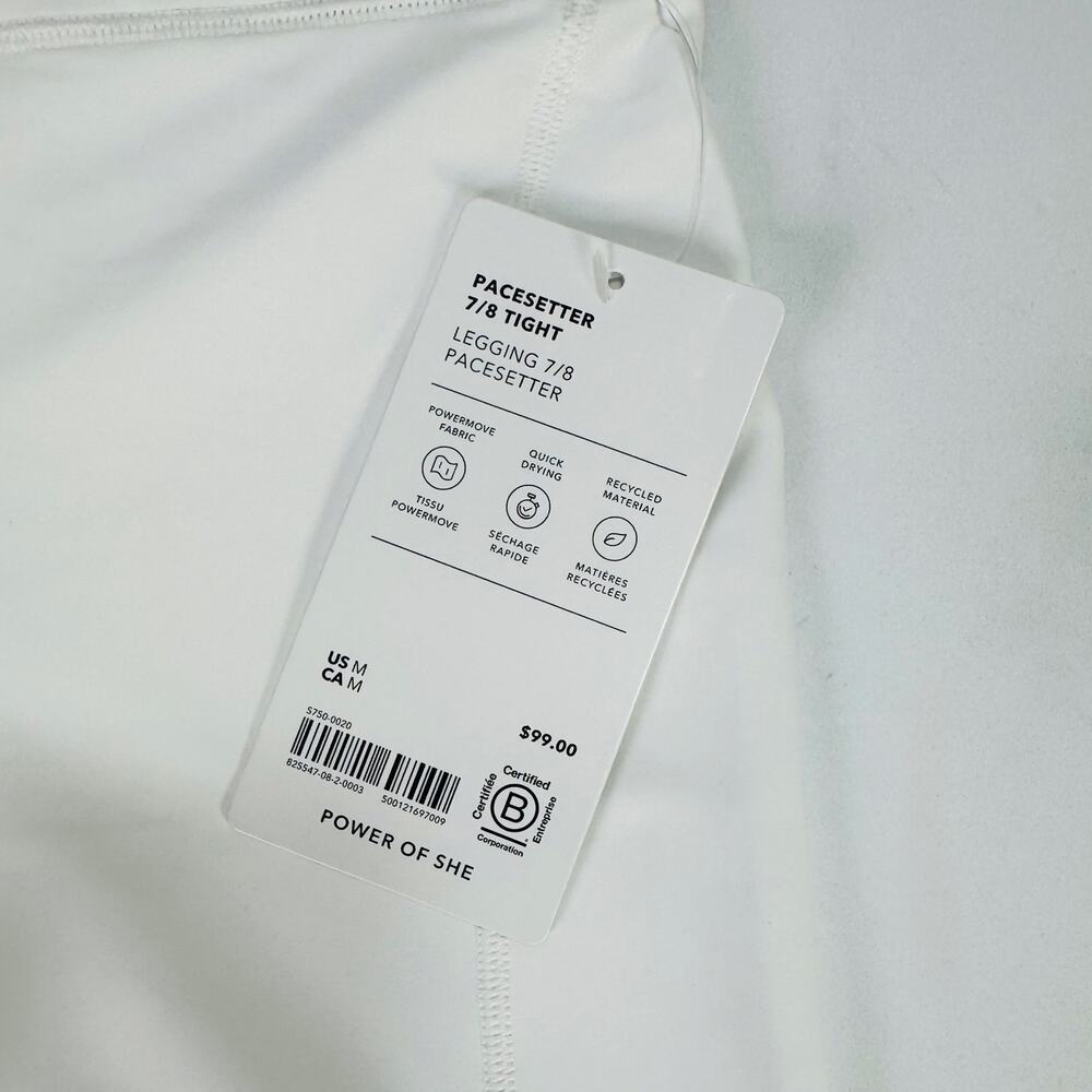 Athleta White Pace Setter 7/8 Leggings –Medium-Power Move Fabric Sporty Chic NWT - Picture 4 of 13